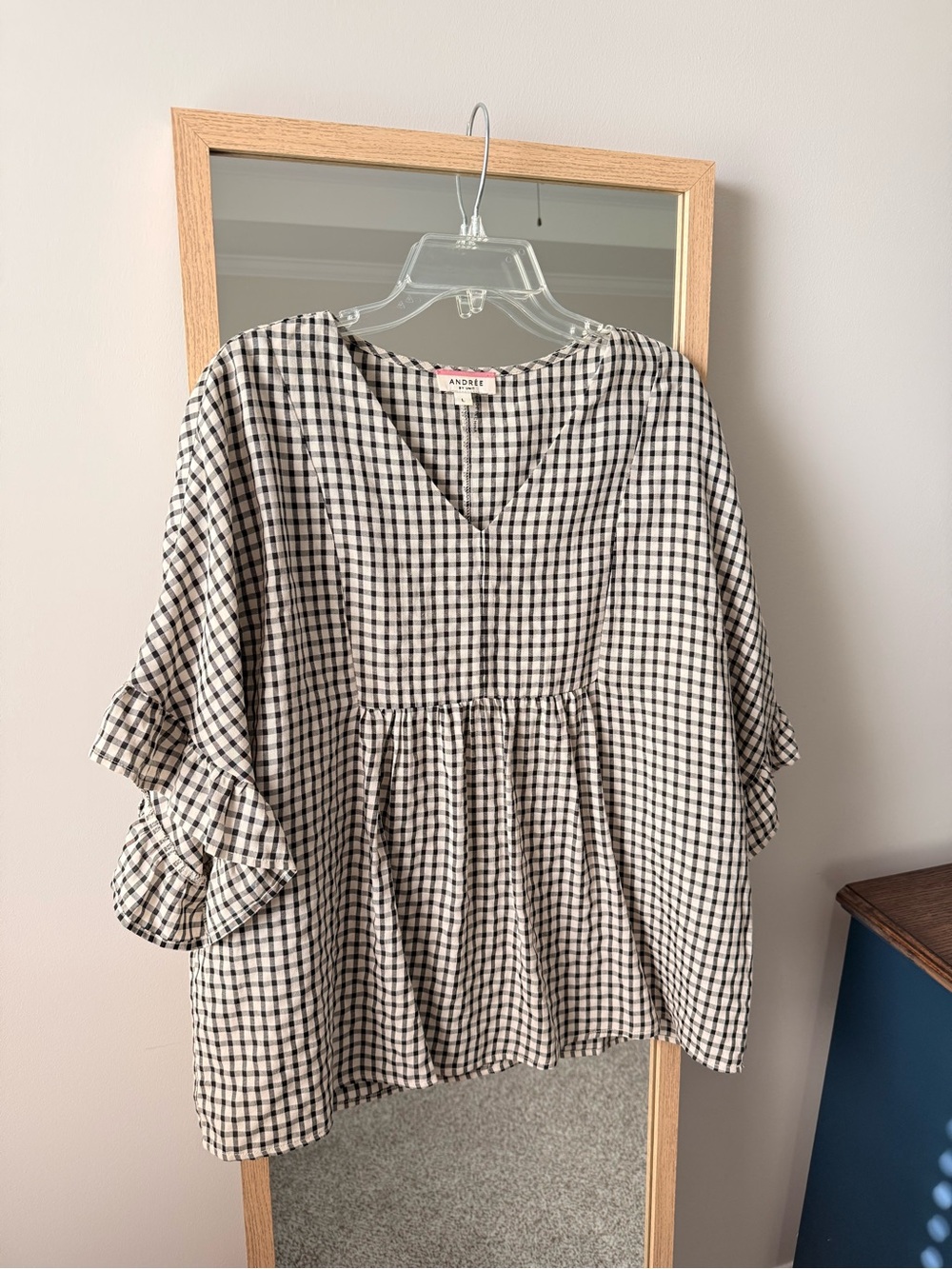 Andree Black & White Gingham Peplum Tunic